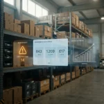 Panel de reposición automática de inventario impulsado por IA en un almacén.