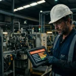 Responsable de operaciones revisando en una tablet las variables que explican una alerta de mantenimiento predictivo